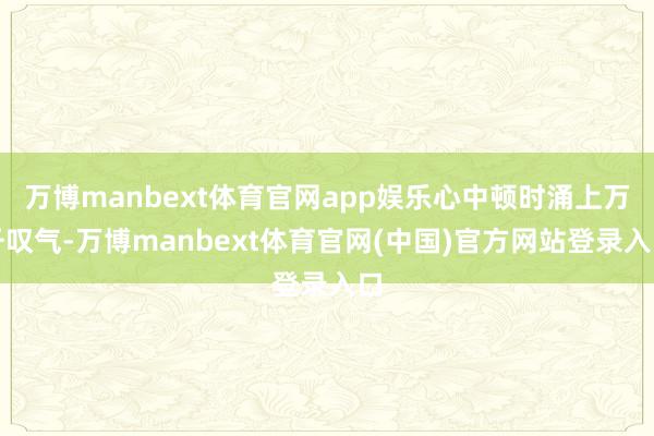 万博manbext体育官网app娱乐心中顿时涌上万千叹气-万博manbext体育官网(中国)官方网站登录入口
